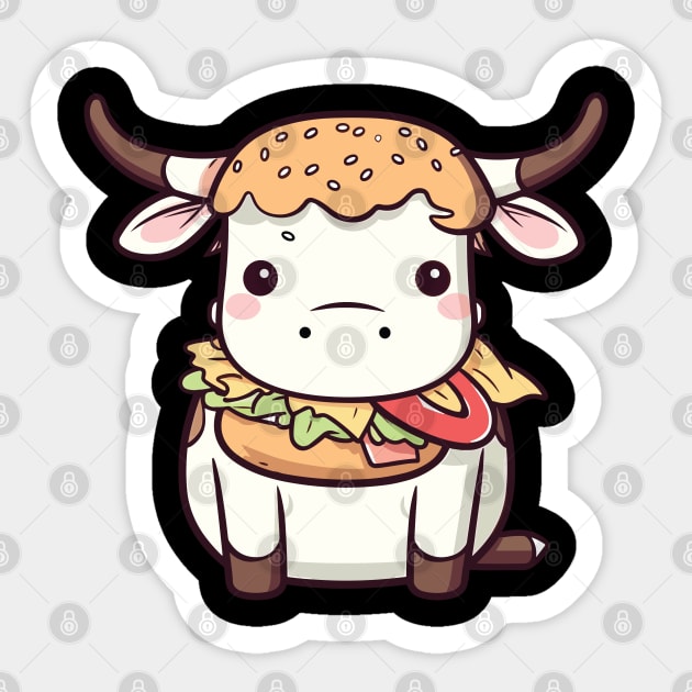 Cute Kawaii Style Cow Dressed as a Hamburger Sticker by belownormal